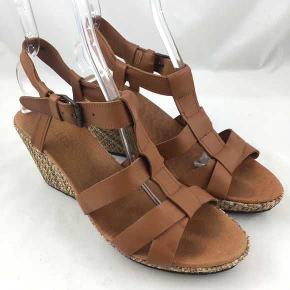 Cyrillus Shoes - Wedge sandals platform heels wicker brown leather